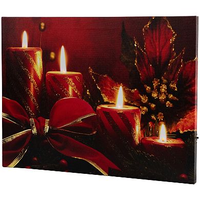 Northlight LED Lighted Glitter Striped Candles with Poinsettia Wall Art
