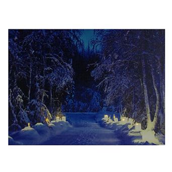 Northlight 15.75-Inch LED Lighted Nighttime in the Woods Canvas Wall Art