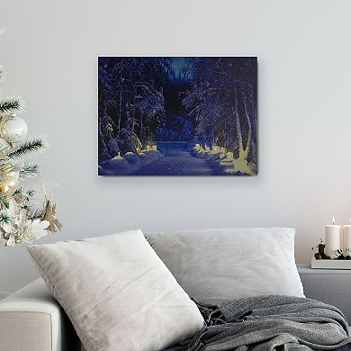 Northlight 15.75-Inch LED Lighted Nighttime in the Woods Canvas Wall Art