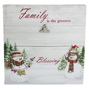 Northlight Light-Up Snowman Family Blessing Canvas Wall Art with Photo Clip