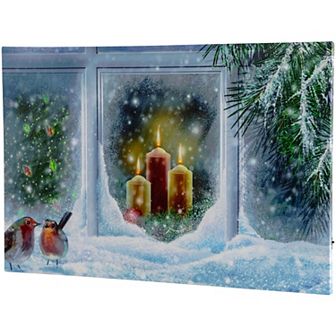 Northlight LED Snowy Window Pane & Candles Canvas Wall Art
