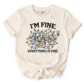 I’m Fine Christmas Lights T‑Shirt, Funny Holiday Humor Tee for Stressed Festive People