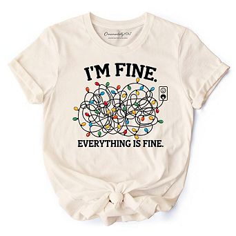 I’m Fine Christmas Lights T‑Shirt, Funny Holiday Humor Tee for Stressed Festive People