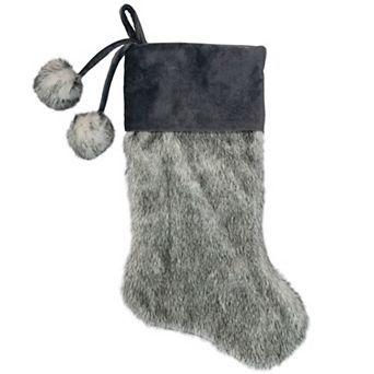 Northlight Faux Fur Christmas Stocking with Pom Poms