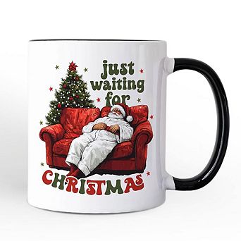 Funny Fat Santa Couch Mug, Just Waiting for Christmas Gift