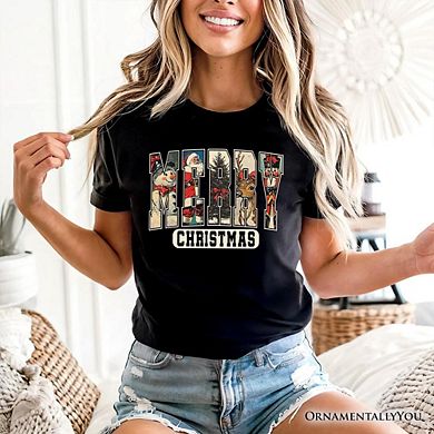 Merry Christmas Vintage T‑Shirt, Santa Tree Reindeer Snowman Nutcracker Tee