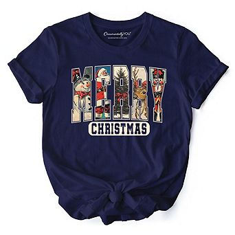 Merry Christmas Vintage T‑Shirt, Santa Tree Reindeer Snowman Nutcracker Tee