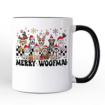 Merry Woofmas Dog Mama Mug, Dogs With Santa Hats Christmas Gift