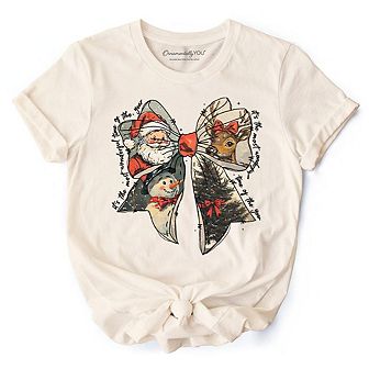 Coquette Christmas Bow T‑Shirt, It's Most Wonderful Time Of The Year Vintage Tee With Santa