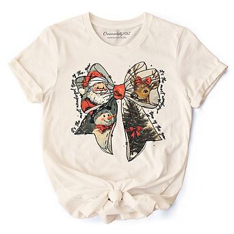 Coquette Christmas Bow T‑Shirt, It's Most Wonderful Time Of The Year Vintage Tee With Santa