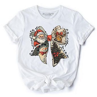 Coquette Christmas Bow T‑Shirt, It's Most Wonderful Time Of The Year Vintage Tee With Santa