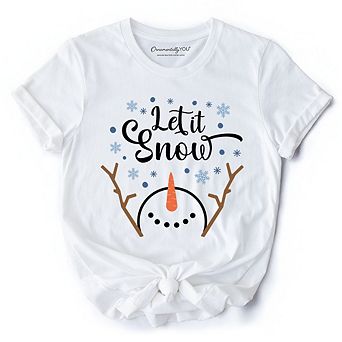 Let It Snow Snowman T‑Shirt, Snowflakes Minimalist Tee for Winter Holiday Season
