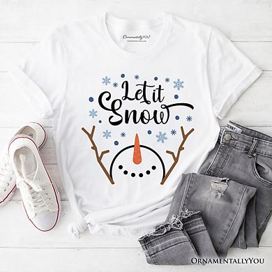 Let It Snow Snowman T‑Shirt, Snowflakes Minimalist Tee for Winter Holiday Season