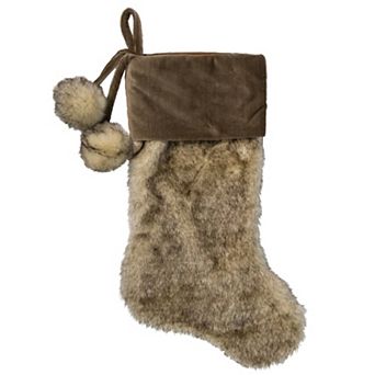 Northlight Plush 20.5" Christmas Stocking with Corduroy Cuff & Pom Poms