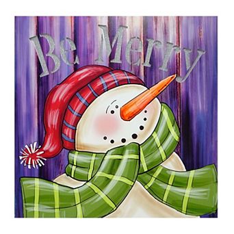 Northlight LED Lighted "Be Merry" Smiling Snowman 11.75" x 11.75" Canvas Wall Art