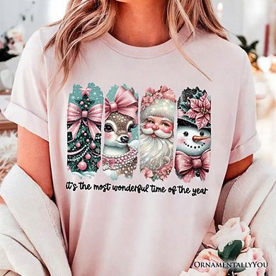 Coquette Pink Christmas T‑Shirt, It's The Most Wonderful Time Of The Year Vintage Tree