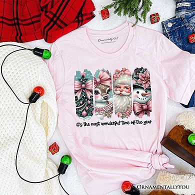 Coquette Pink Christmas T‑Shirt, It's The Most Wonderful Time Of The Year Vintage Tree