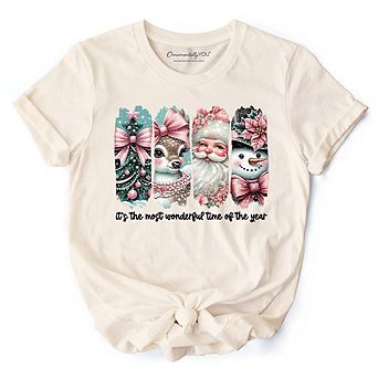 Coquette Pink Christmas T‑Shirt, It's The Most Wonderful Time Of The Year Vintage Tree