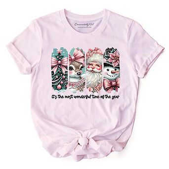 Coquette Pink Christmas T‑Shirt, It's The Most Wonderful Time Of The Year Vintage Tree