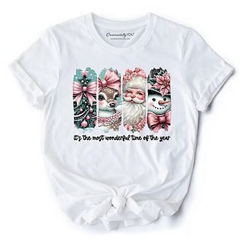 Coquette Pink Christmas T‑Shirt, It's The Most Wonderful Time Of The Year Vintage Tree