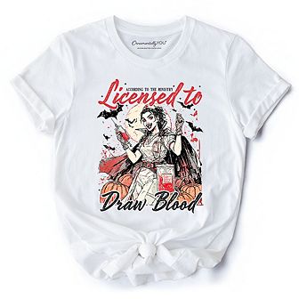 Licensed to Draw Blood Halloween Nurse T-Shirt, Groovy Tee for Spooky Season
