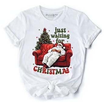 Funny Fat Santa Couch T‑Shirt, Just Waiting for Christmas Tee for Lazy Holiday Season