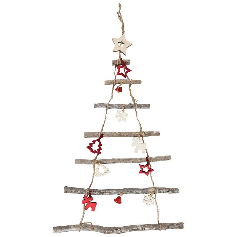 Northlight 27-inch Wood Twig Tree Wall Decor with Ornaments, Brown
