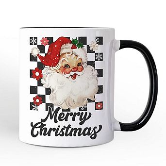 Checkered Santa Claus Vintage Mug, Retro Merry Christmas Gift
