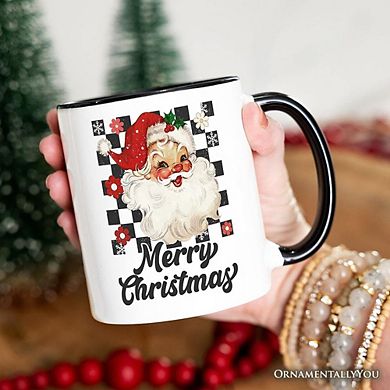 Checkered Santa Claus Vintage Mug, Retro Merry Christmas Gift