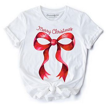 Merry Christmas Red Coquette Bow T‑Shirt, Minimalist Holiday Ribbon Tee for Festive Season