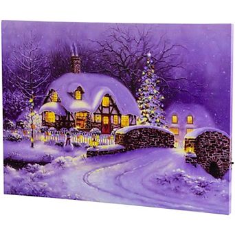 Northlight Fiber Optic & LED Lighted Snowy Christmas House 12" x 15.75" Canvas Wall Art