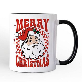 Merry Christmas Santa Mug, Retro Red Checkered Holiday Gift