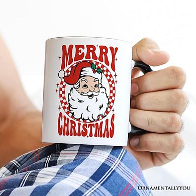 Merry Christmas Santa Mug, Retro Red Checkered Holiday Gift