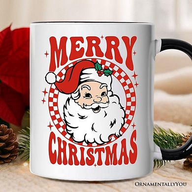 Merry Christmas Santa Mug, Retro Red Checkered Holiday Gift