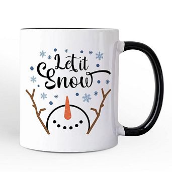 Let It Snow Snowman Mug, Snowflakes Minimalist Gift