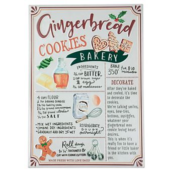 Northlight 17.25-inch Gingerbread Cookies Recipe Metal Wall Decor