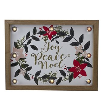 Northlight Framed Floral "Joy Peace Noel" 11.8-Inch Wooden Wall Plaque