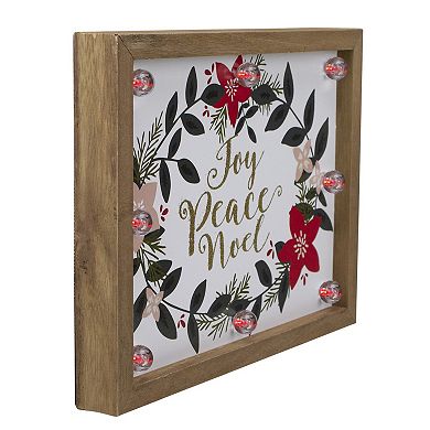 Northlight Framed Floral "Joy Peace Noel" 11.8-Inch Wooden Wall Plaque