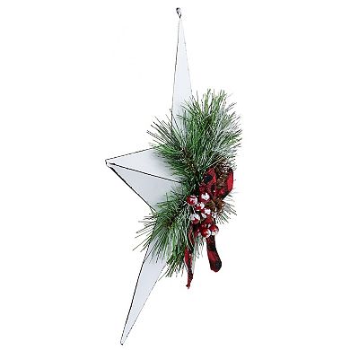 Northlight 17-Inch Christmas Star With Plaid Ribbon & Artificial Pine Wall Decor