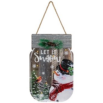 Northlight Snowman Mason Jar "Let It Snow" 13.5-Inch Wall Decor