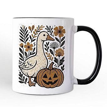 Boho Goose Halloween Pumpkin Mug, Spooky Fall Floral Gift