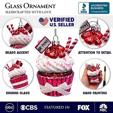 Romantic Cupcake Glass Ornament, Romantic Keepsake Christmas Decor