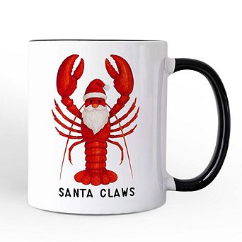 Santa Claws Lobster Mug, Funny Pun Coastal Christmas Holiday Gift