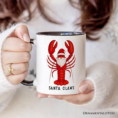 Santa Claws Lobster Mug, Funny Pun Coastal Christmas Holiday Gift