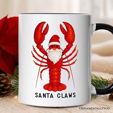 Santa Claws Lobster Mug, Funny Pun Coastal Christmas Holiday Gift