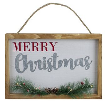 Northlight 12-Inch LED Lighted Merry Christmas Framed Wall Decor with Pine