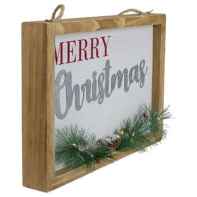 Northlight 12-Inch LED Lighted Merry Christmas Framed Wall Decor with Pine
