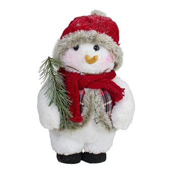 Northlight Plush Snowman with Pine Sprig & Plaid Vest 10 Inch Christmas Figure