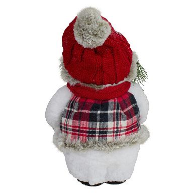 Northlight Plush Snowman with Pine Sprig & Plaid Vest 10 Inch Christmas Figure