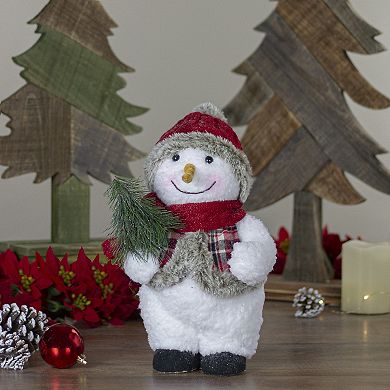 Northlight Plush Snowman with Pine Sprig & Plaid Vest 10 Inch Christmas Figure